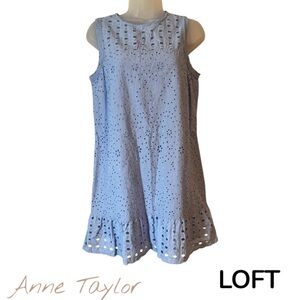 ANN TAYLOR LOFT Light Blue Eyelet Summer Casual Dress 8/PETITE #CL